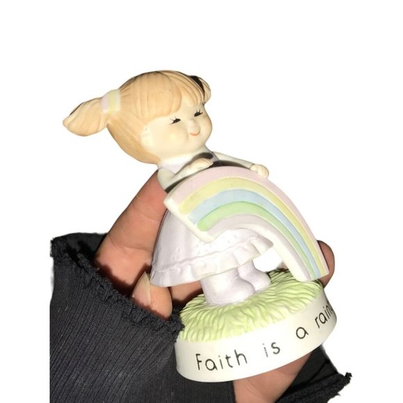 Faith is a Rainbow Little Girl Figurine- Holding a Rainbow, Wearing Pigtails - Picture 4 of 5